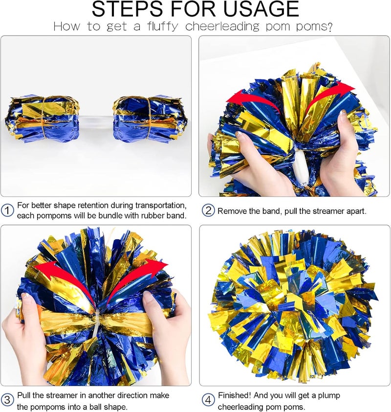 HOLENGS 4Pcs Upgraded 12inch Metallic Cheerleading Pom Poms, Cheerleader Pompoms Cheer Poms for Kids Adults, Cheering Squad Pompoms for School Sports Games Dance Party - Image 4